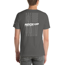 Load image into Gallery viewer, Nock Up Logo American Archery Flag Unisex T-shirt
