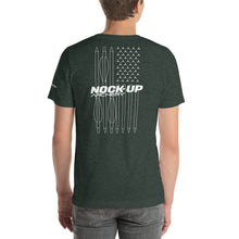 Load image into Gallery viewer, Nock Up Logo American Archery Flag Unisex T-shirt
