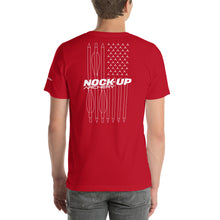 Load image into Gallery viewer, Nock Up Logo American Archery Flag Unisex T-shirt
